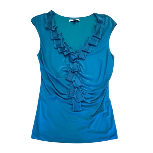 Classiques Entier Teal Sleeveless Silk Blend Ruffle Top Size Large MSRP $225 - Picture 1 of 8